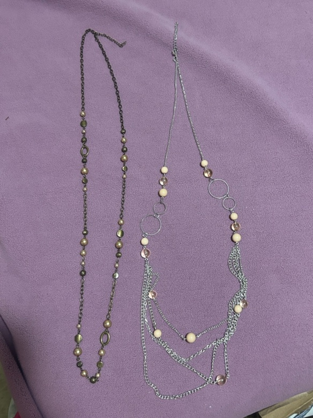 Multi-Strand Silver-Tone Necklace with beige Beads